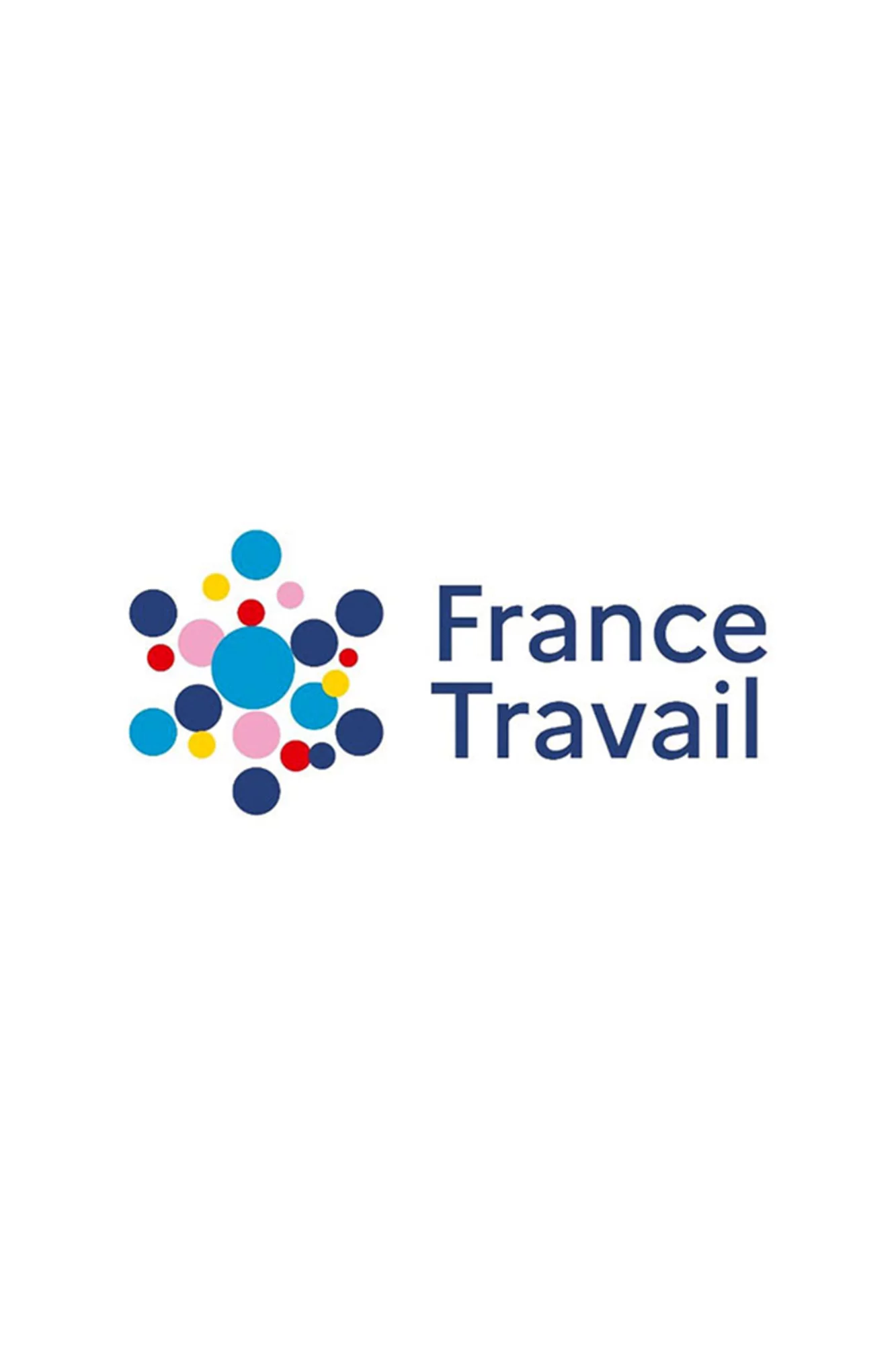 Logo France Travail. Typographie bleue et noire sur fond blanc